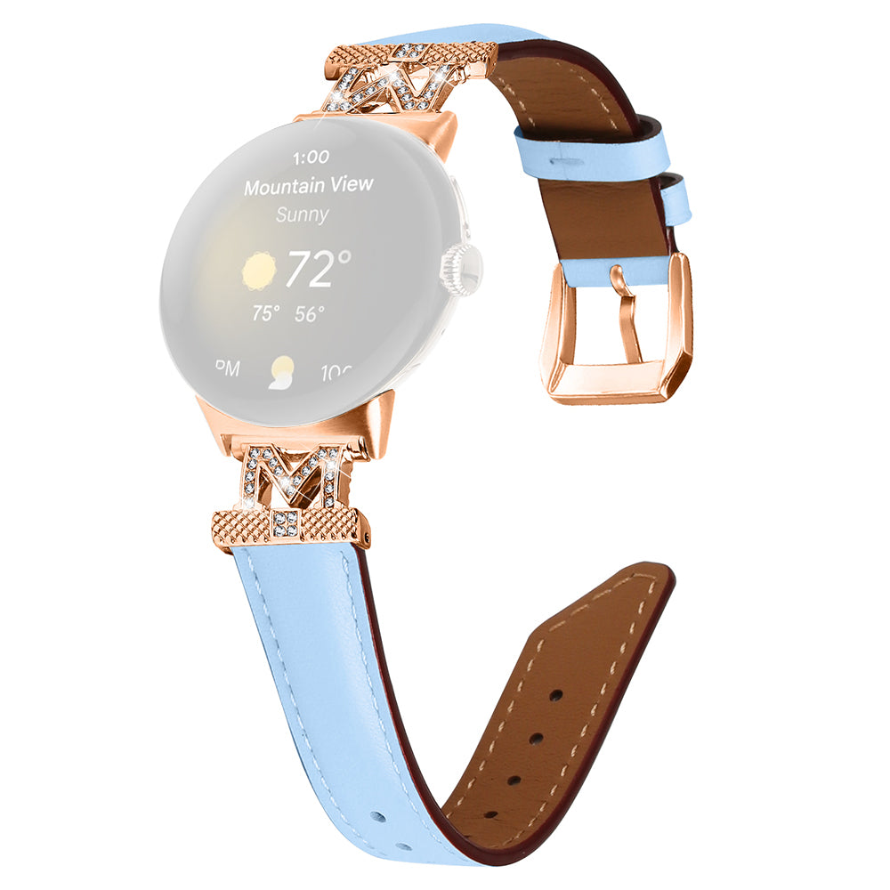 For Google Pixel Watch Pixel Watch 2 Rose Gold Buckle Genuine Cowhide Leather Adjustable Watch Strap with M Shape Rhinestone Decor For Google Pixel Watch Pixel Watch 2 Rose Gold Buckle Genuine Cowhide Leather Adjustable Watch Strap with M Shape Rhinestone Decor